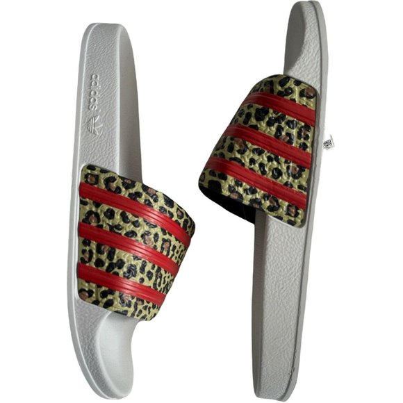 🔧Men’s Slides Size 11 adidas adilette  stripes Style FX5845 White/ Orange/Brown - Picture 4 of 12